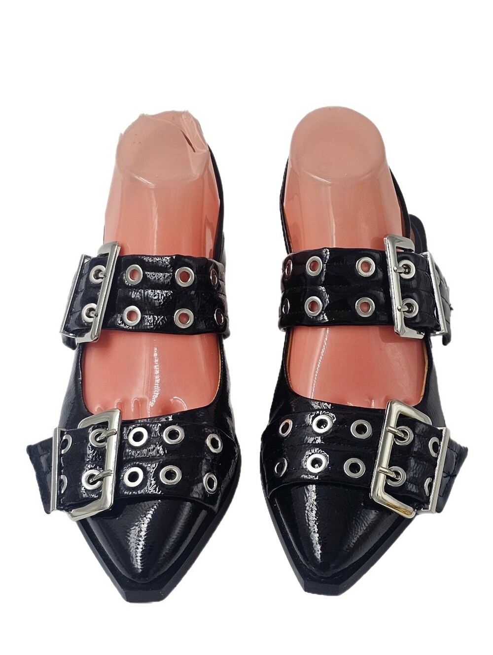 Steve Madden Graya Black Patent Buckle Slingback Flats Pointed Toe Size 8 Medium
